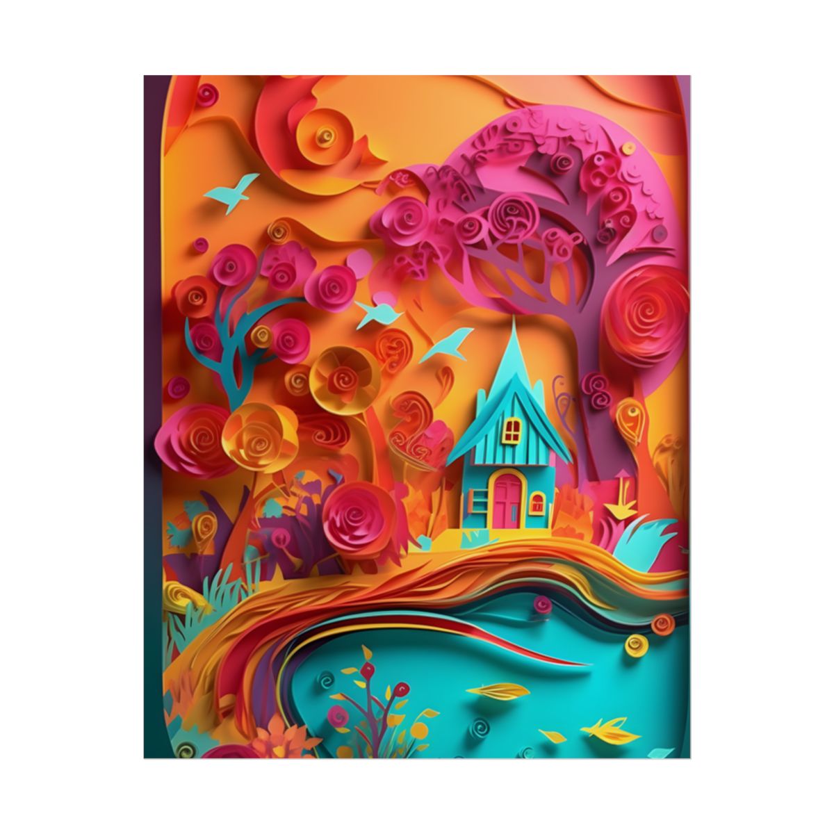 Island Oasis: Colorful Paper Quilling Paradise - Poster