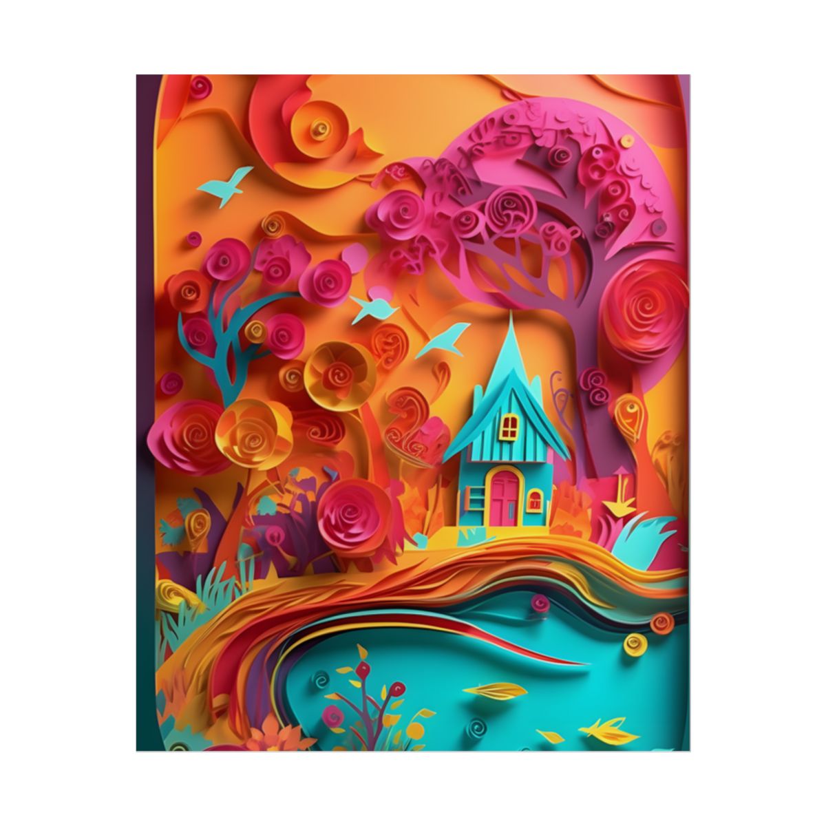 Island Oasis: Colorful Paper Quilling Paradise - Poster