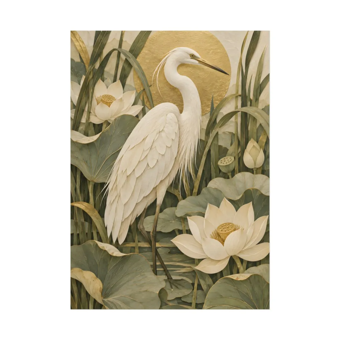 Ivory Heron Paper Garden - Poster