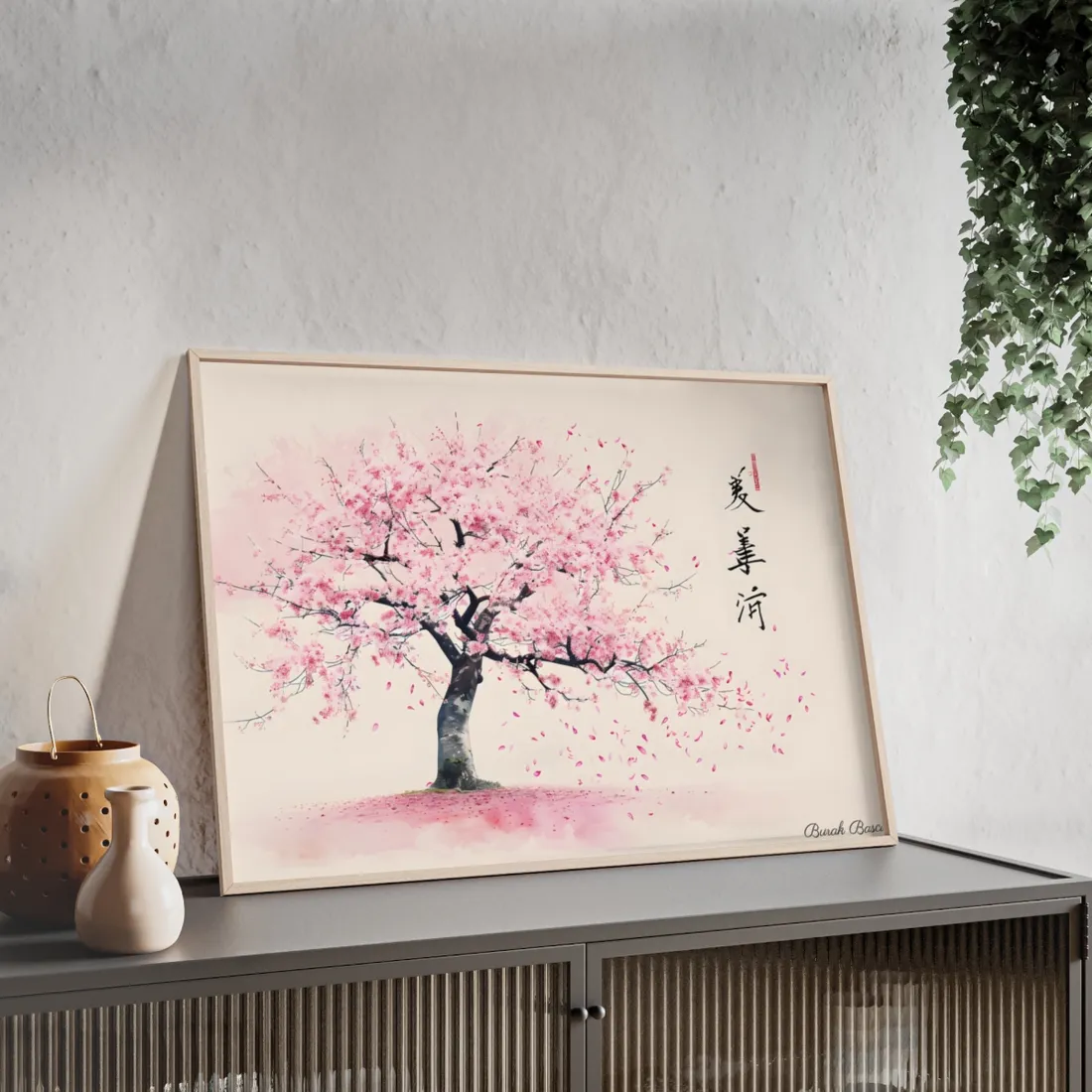 Japanese Cherry Blossom Art: Springtime Painting - Framed Poster