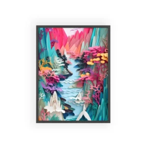 Paper-Cut River Landscape Framed Poster
