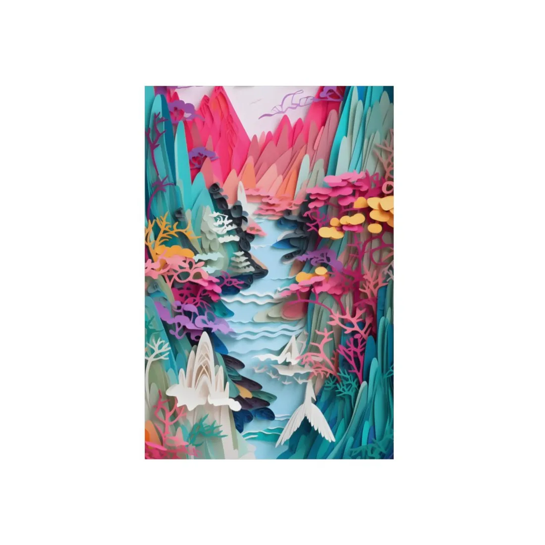 Japanese Paper Quilling Craft: Vibrant Landscape Art - Metal Poster