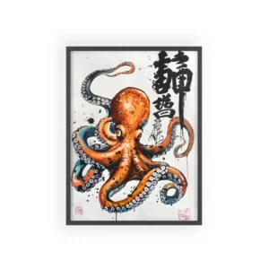 Japanese Octopus Ink Painting Framed Poster