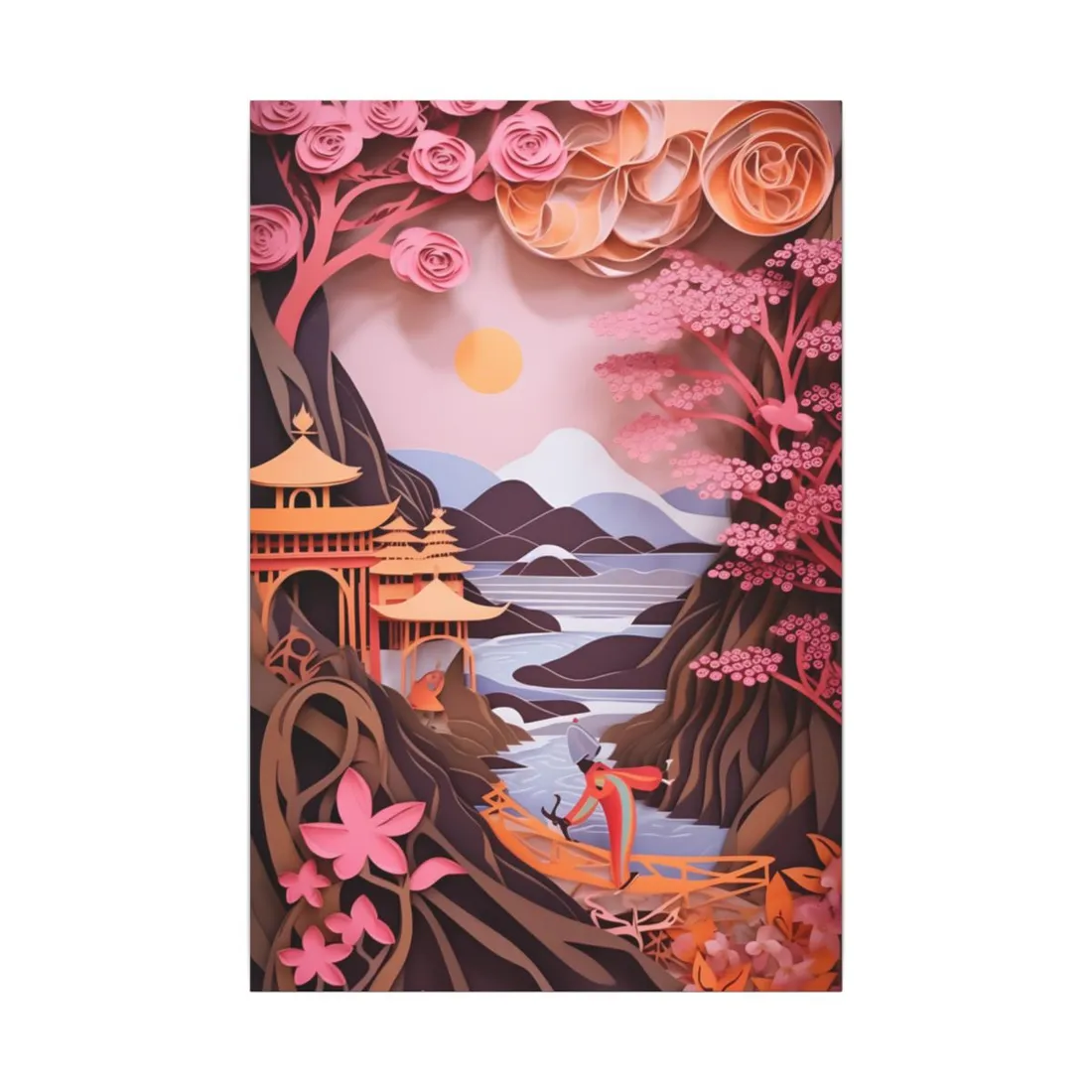Japanese Vibrance: Eye-Catching Paper Quilled Landscape Art - Canvas