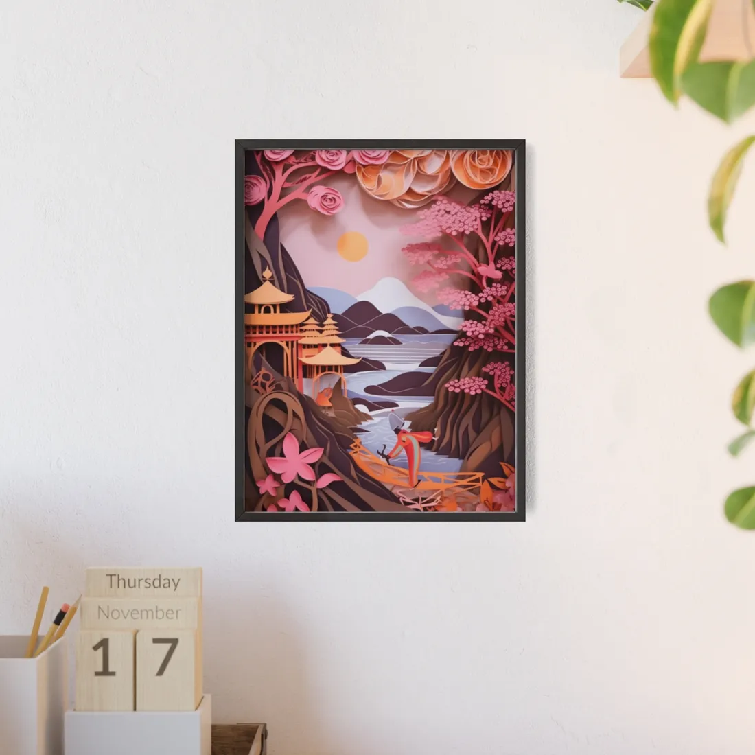 Japanese Vibrance: Eye-Catching Paper Quilled Landscape Art - Framed Poster