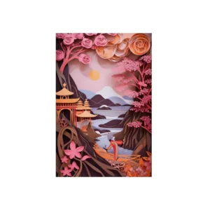 Blossom River Pagodas Metal Poster