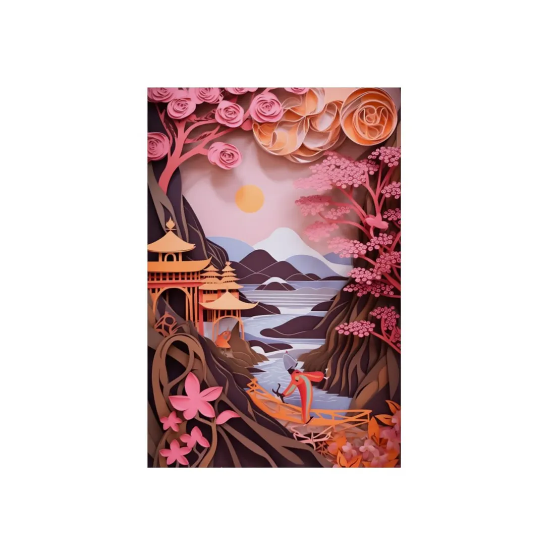 Japanese Vibrance: Eye-Catching Paper Quilled Landscape Art - Metal Poster