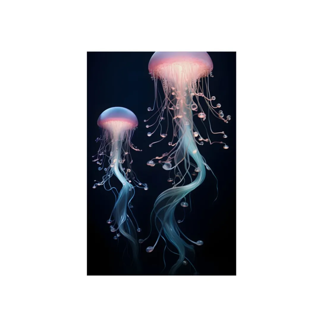 Jellyfish Cluster in the Deep: Bioluminescent Glow Art - Metal Poster