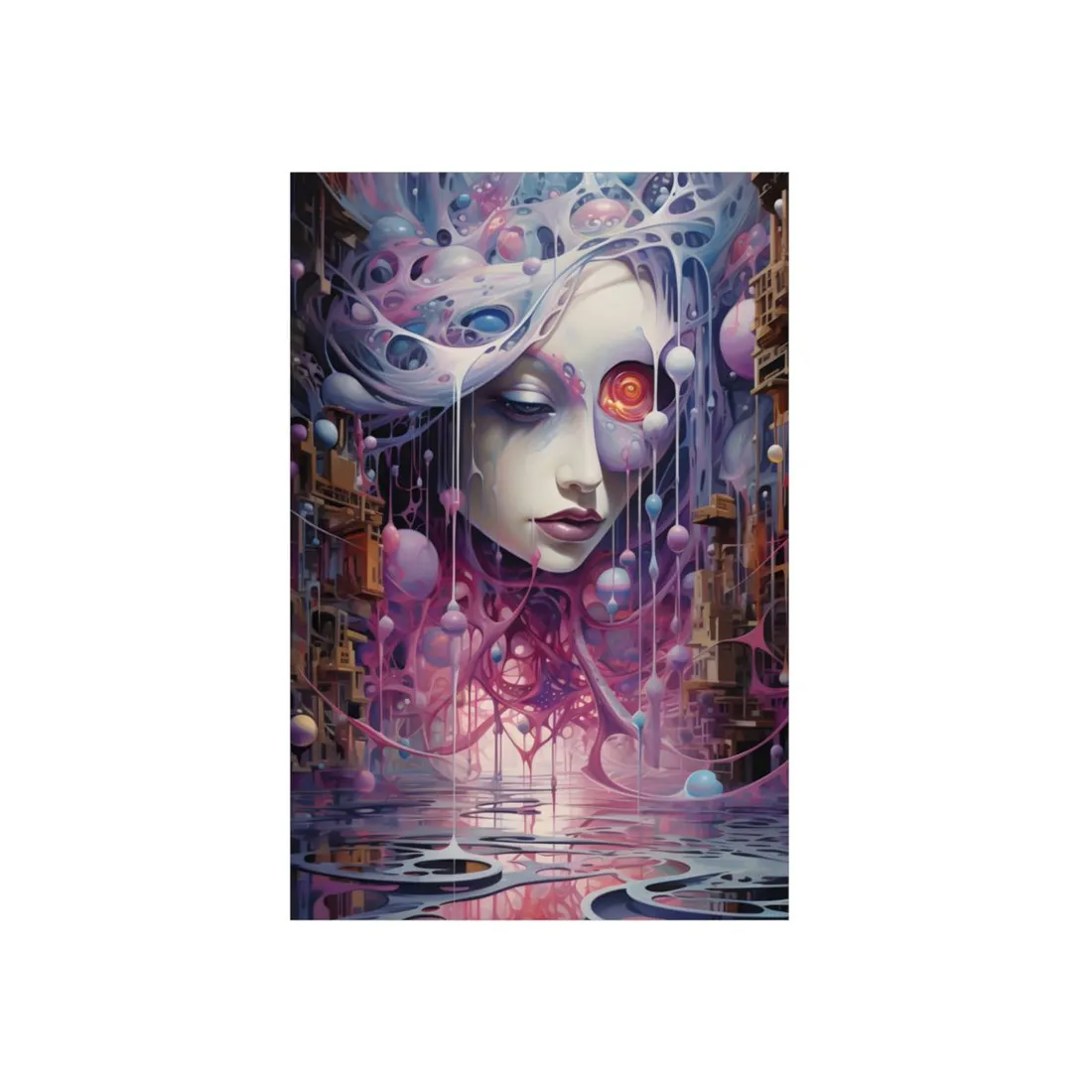 Jeweled Visage: Surreal Melting Face Portrait - Metal Poster