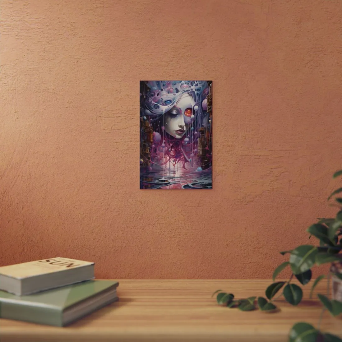 Jeweled Visage: Surreal Melting Face Portrait - Metal Poster