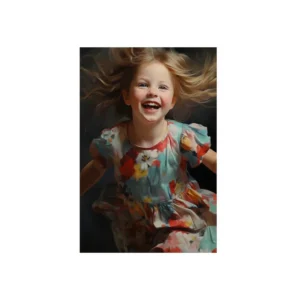 Laughing Girl in Floral Dress Metal Poster