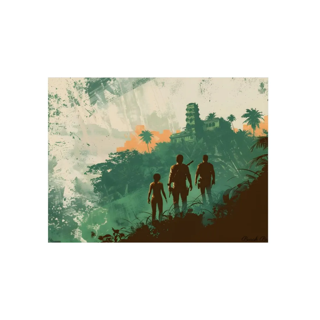Jungle Adventurers: Green Silhouette Exploration Art - Metal Poster