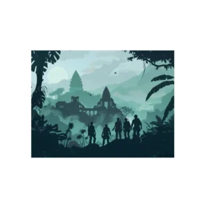 Silhouettes at the Misty Temple Metal Poster