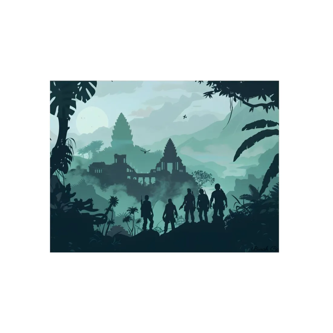 Jungle Temple Expedition: Silhouette Adventure - Metal Poster