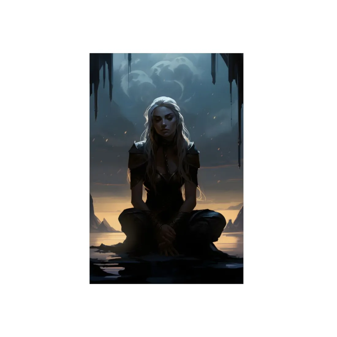 Kneeling Figure in the Dark: Gothic Fantasy Portrait - Metal Poster