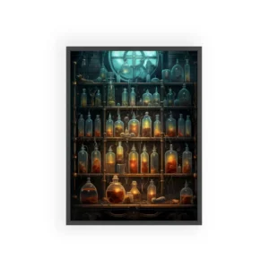 Glowing Apothecary Bottles Framed Poster