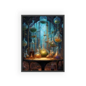 Alchemy Laboratory with Glass Flasks Framed Poster