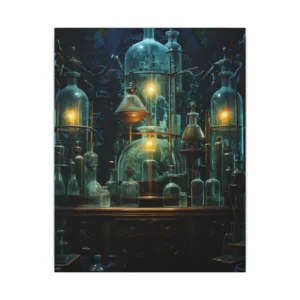Glass Bottles in Alchemist Laboratory Canvas Print