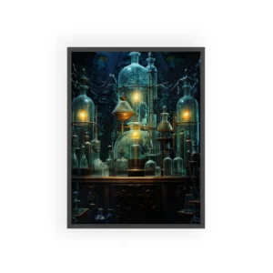 Glass Bottles in Alchemist Laboratory Framed Poster