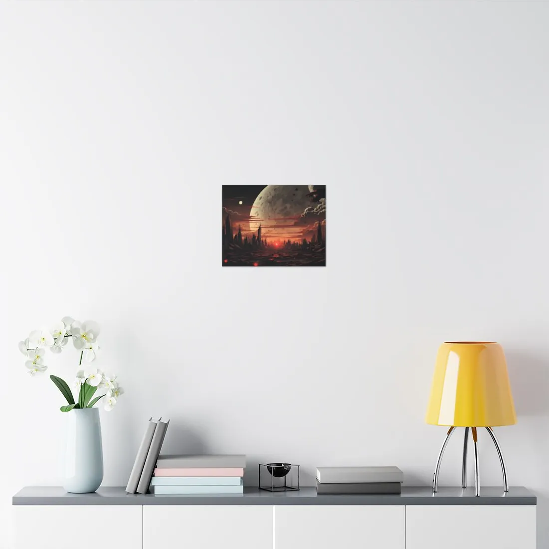 Landscape at Night: Burning Cyberpunk Neon Lights - Canvas