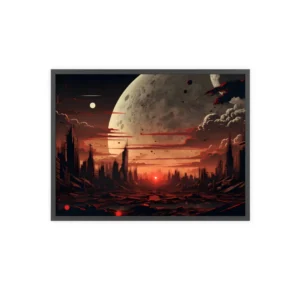 Ruined City Under Giant Moon Framed Poster
