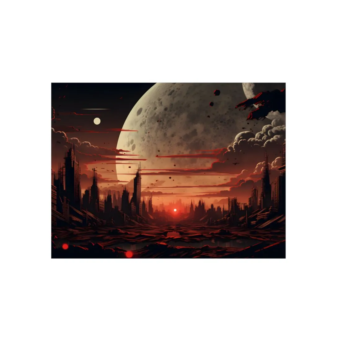 Landscape at Night: Burning Cyberpunk Neon Lights - Metal Poster