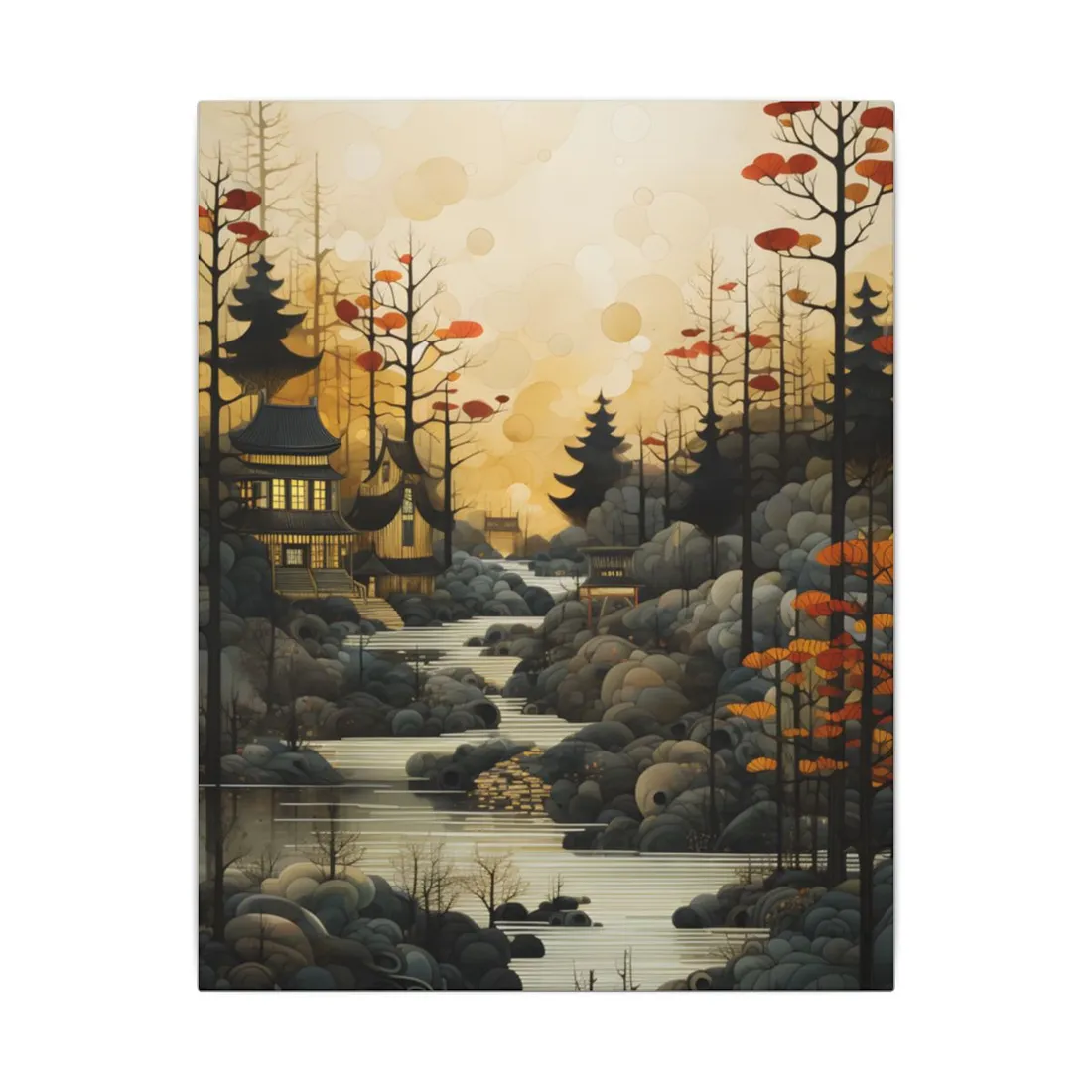 Landscape Masterpiece: Ash Magenta Mountains with Moss Green Greenery - Canvas