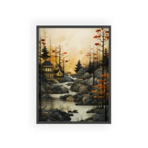 Pagoda River Dusk Framed Poster
