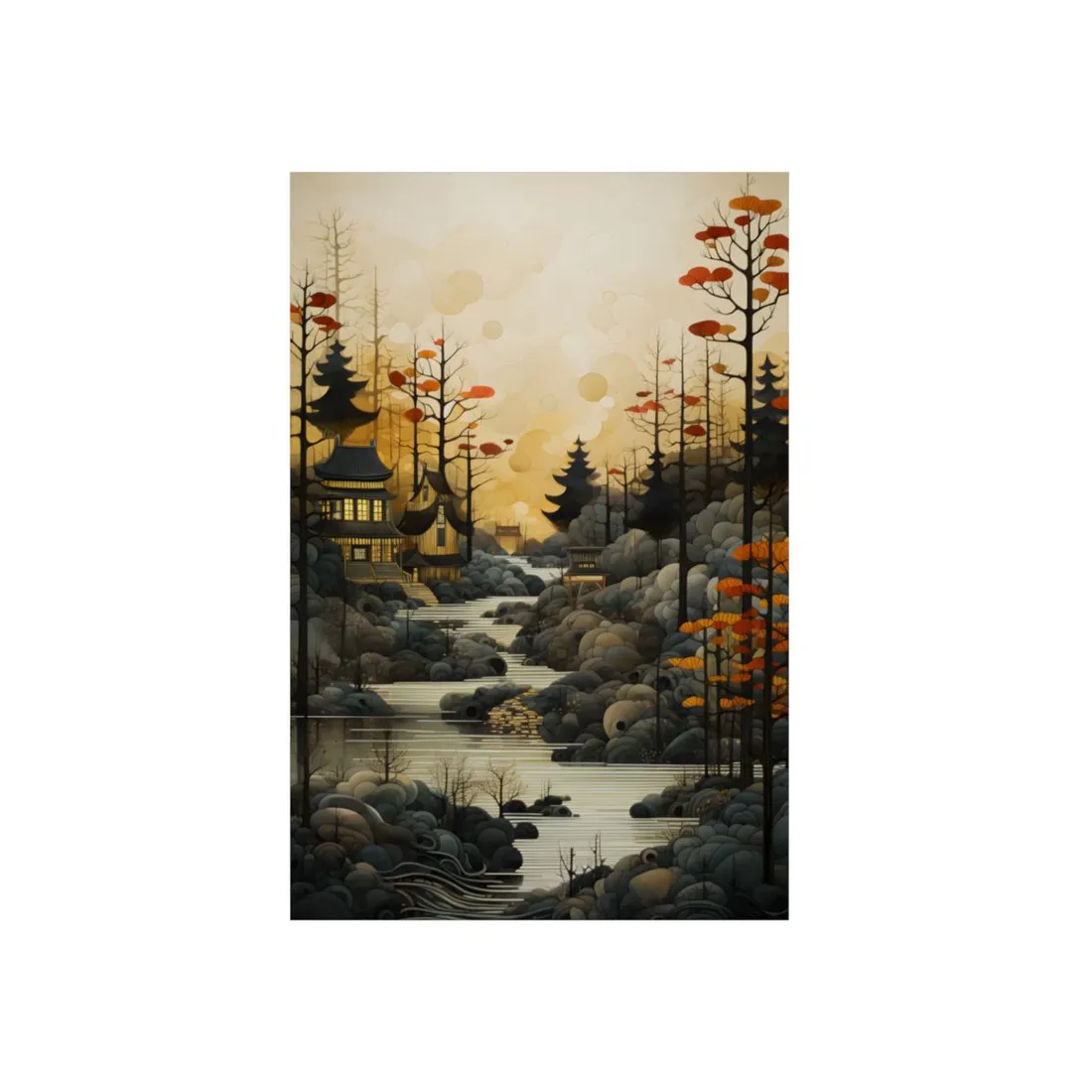 Landscape Masterpiece: Ash Magenta Mountains with Moss Green Greenery - Metal Poster