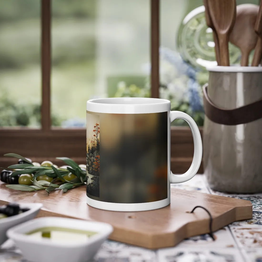 Landscape Masterpiece: Ash Magenta Mountains with Moss Green Greenery - Mug