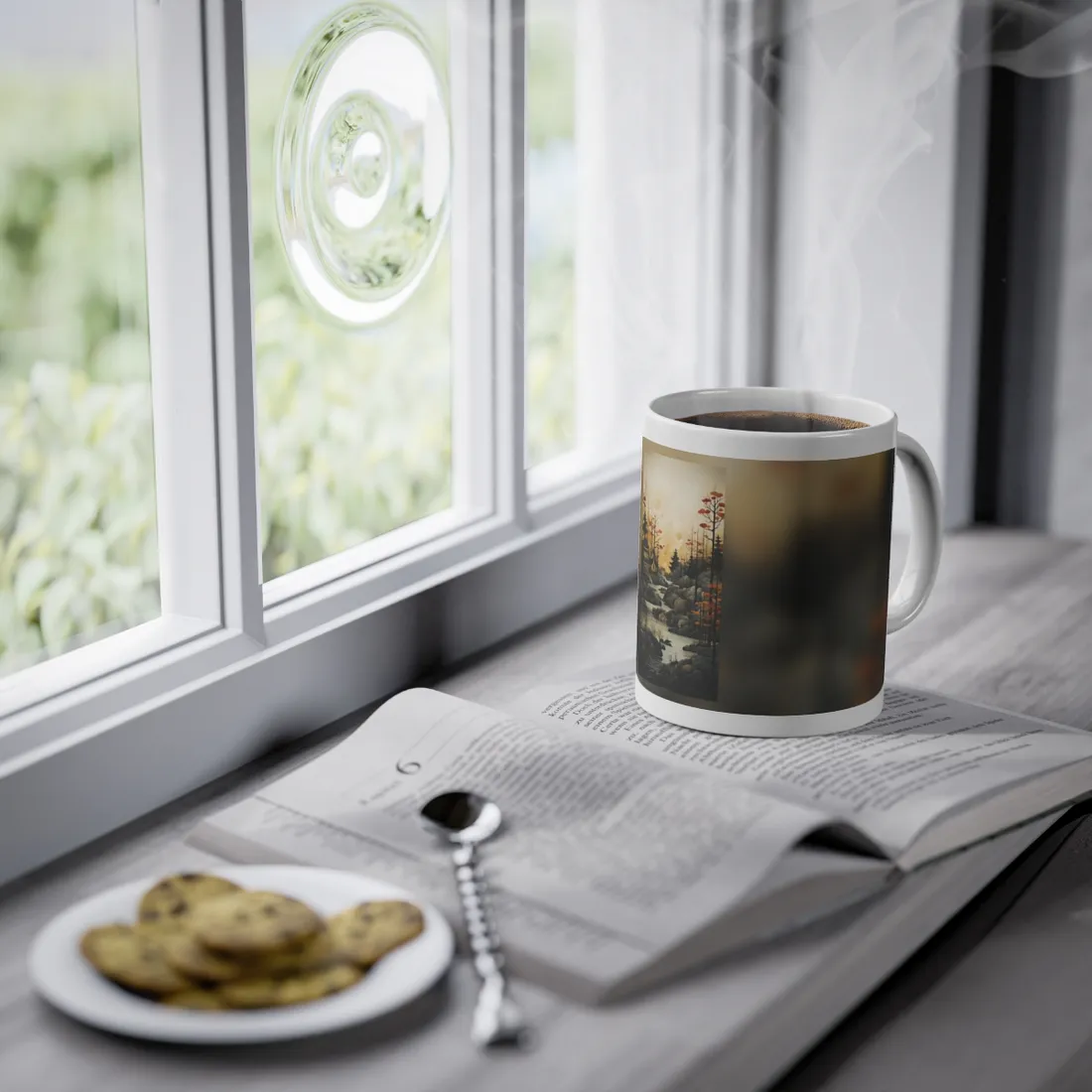 Landscape Masterpiece: Ash Magenta Mountains with Moss Green Greenery - Mug