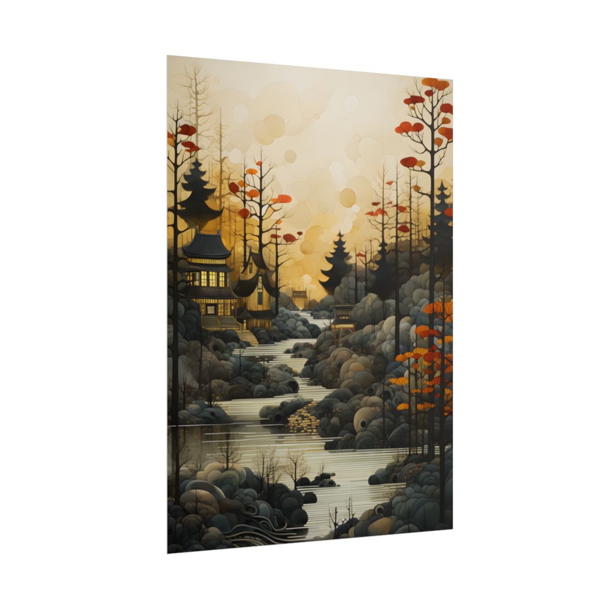 Landscape Masterpiece: Ash Magenta Mountains with Moss Green Greenery - Poster