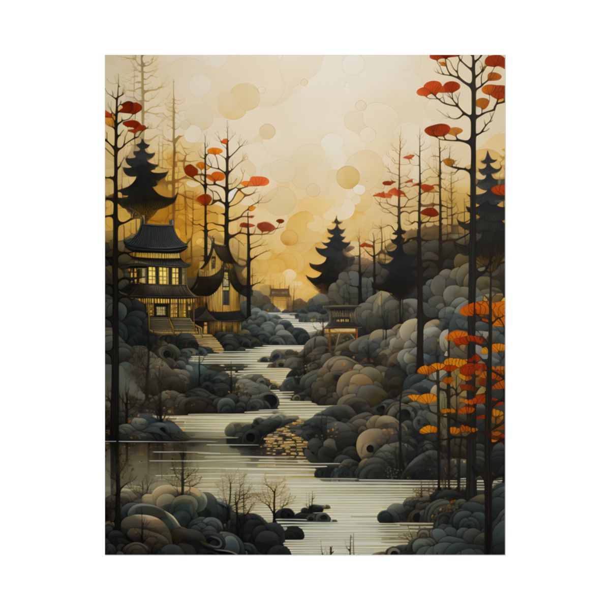 Landscape Masterpiece: Ash Magenta Mountains with Moss Green Greenery - Poster