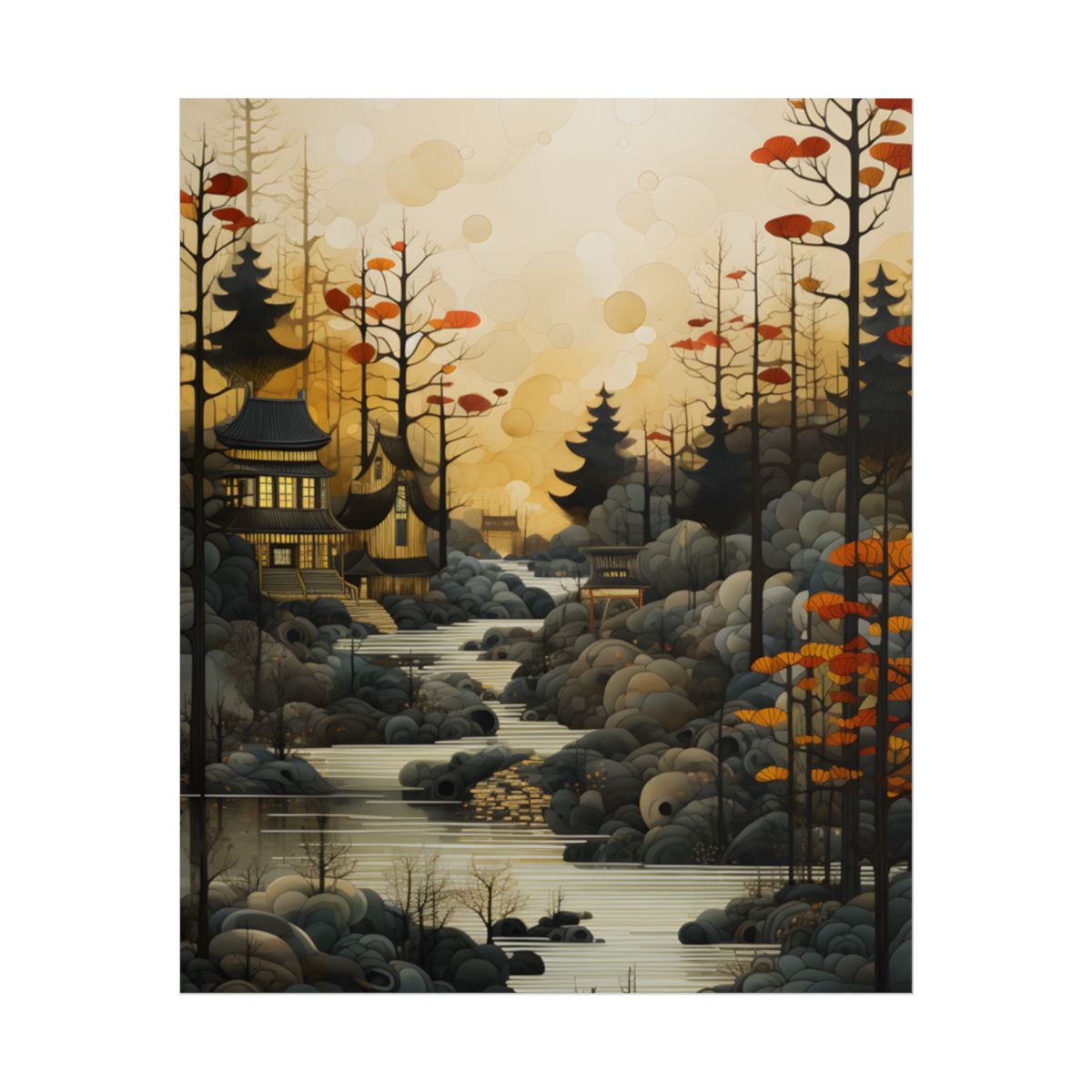 Landscape Masterpiece: Ash Magenta Mountains with Moss Green Greenery - Poster