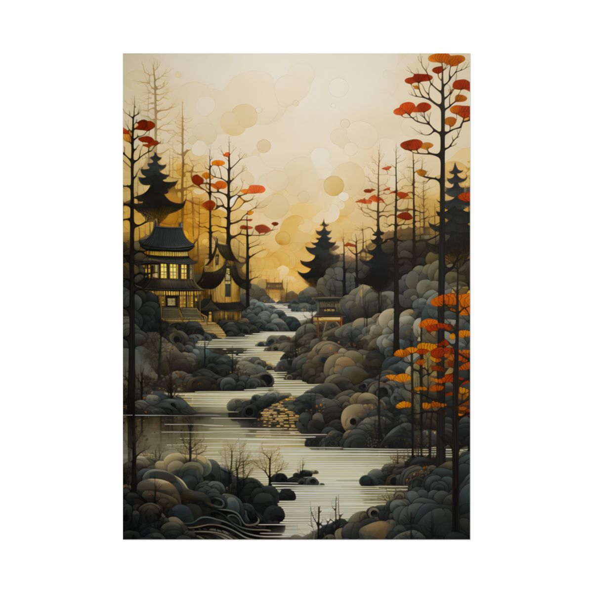 Landscape Masterpiece: Ash Magenta Mountains with Moss Green Greenery - Poster