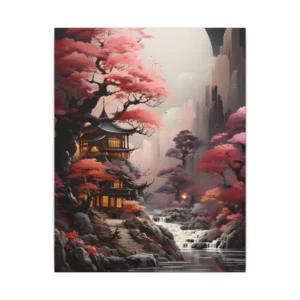 Pagoda by Waterfall at Night Canvas Print