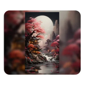 Pagoda by Waterfall at Night Mouse Pad