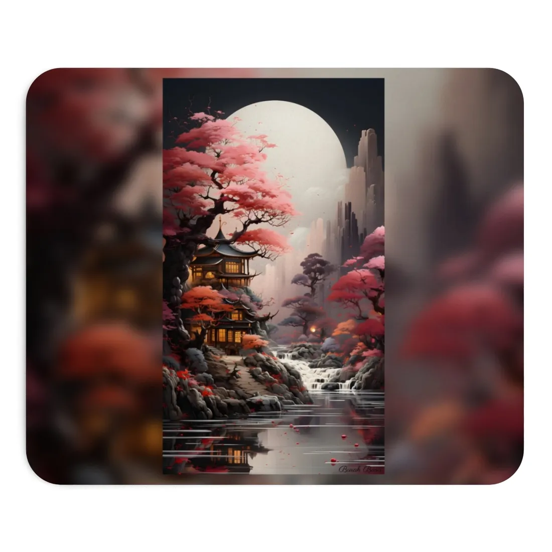 Landscape Masterpiece in Ash Magenta and Moss Green: Serene Nature - Mouse Pad