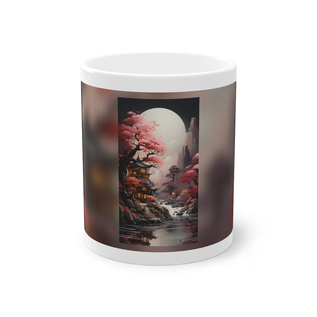 Landscape Masterpiece in Ash Magenta and Moss Green: Serene Nature - Mug