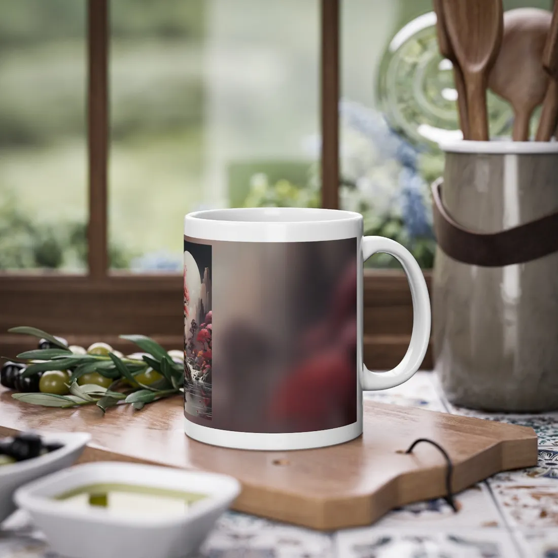 Landscape Masterpiece in Ash Magenta and Moss Green: Serene Nature - Mug
