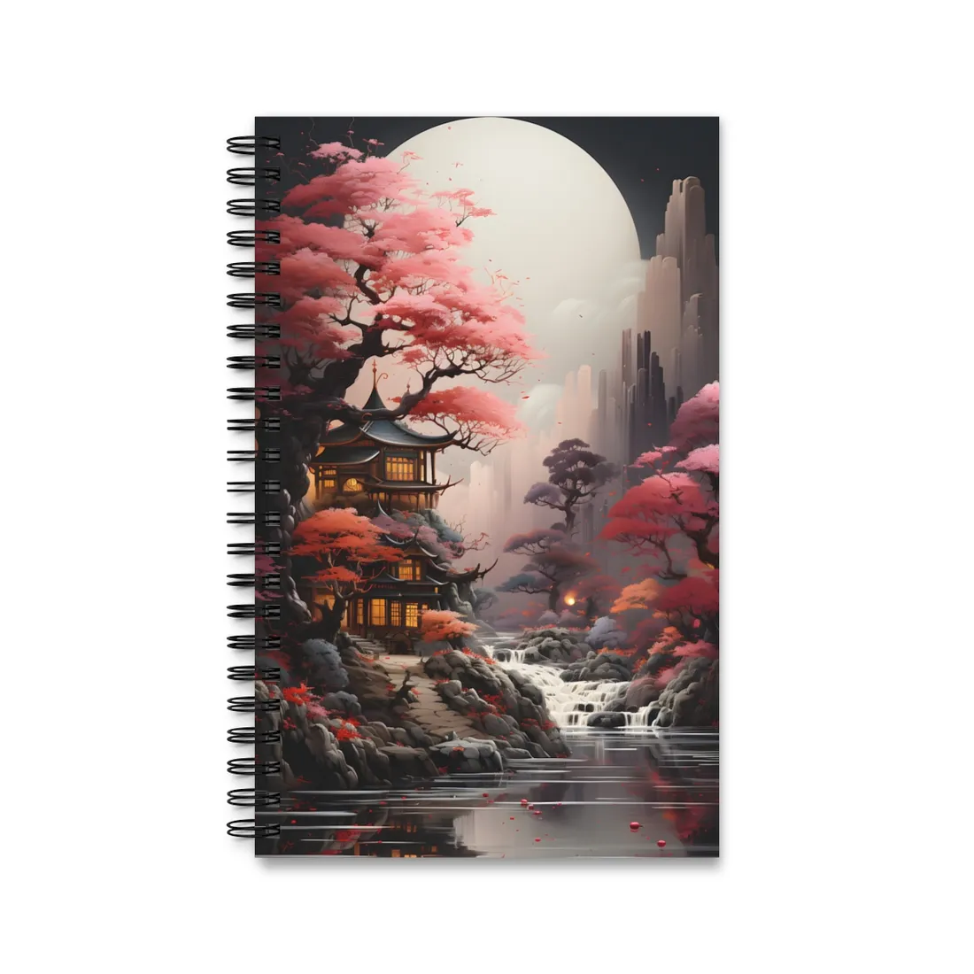 Landscape Masterpiece in Ash Magenta and Moss Green: Serene Nature - Spiral Notebook