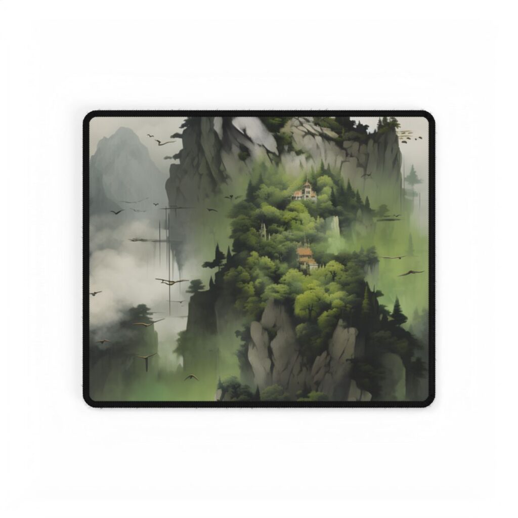 Landscape Masterpiece: Vibrant Ash Magenta & Moss Green Nature Scene - Desk Mat