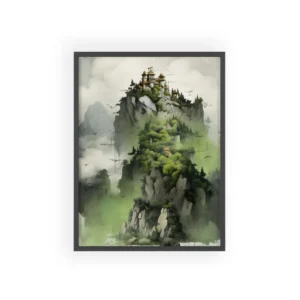 Misty Island with Pagoda Framed Poster