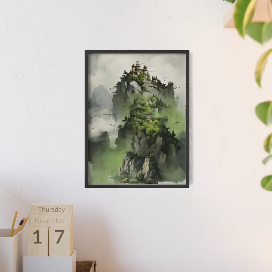 Landscape Masterpiece: Vibrant Ash Magenta & Moss Green Nature Scene - Framed Poster