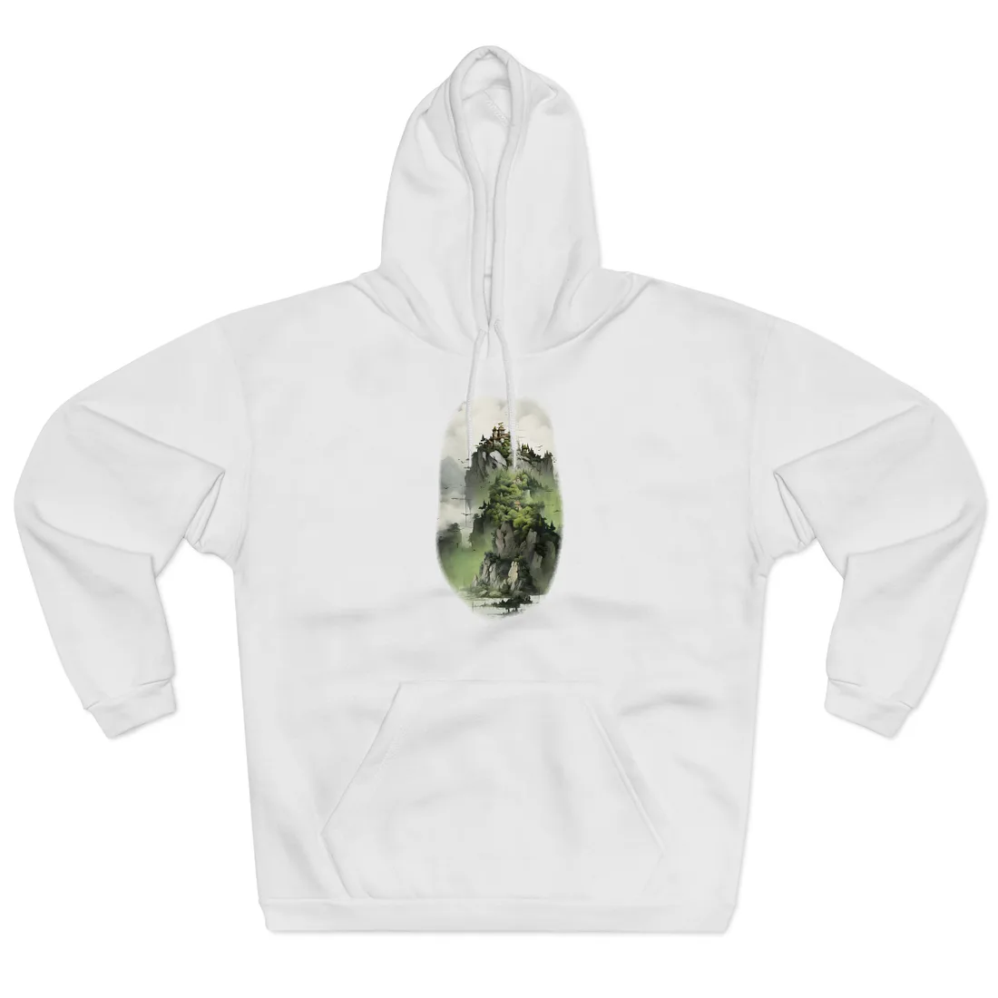 Landscape Masterpiece: Vibrant Ash Magenta & Moss Green Nature Scene Hoodie - Hoodie (White)