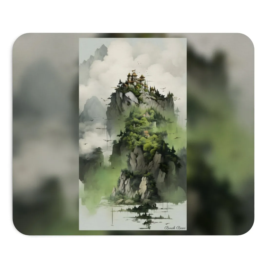 Landscape Masterpiece: Vibrant Ash Magenta & Moss Green Nature Scene - Mouse Pad
