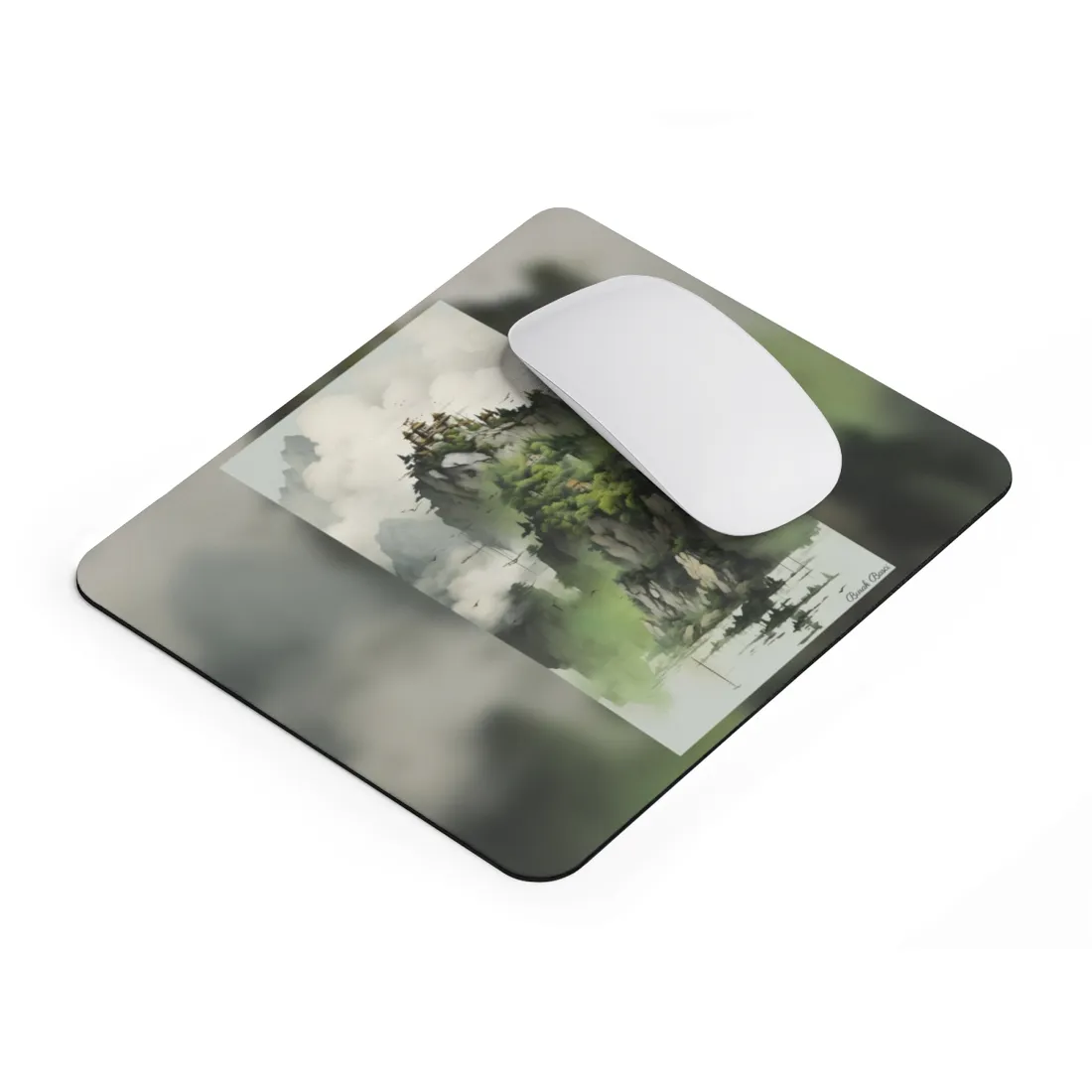 Landscape Masterpiece: Vibrant Ash Magenta & Moss Green Nature Scene - Mouse Pad