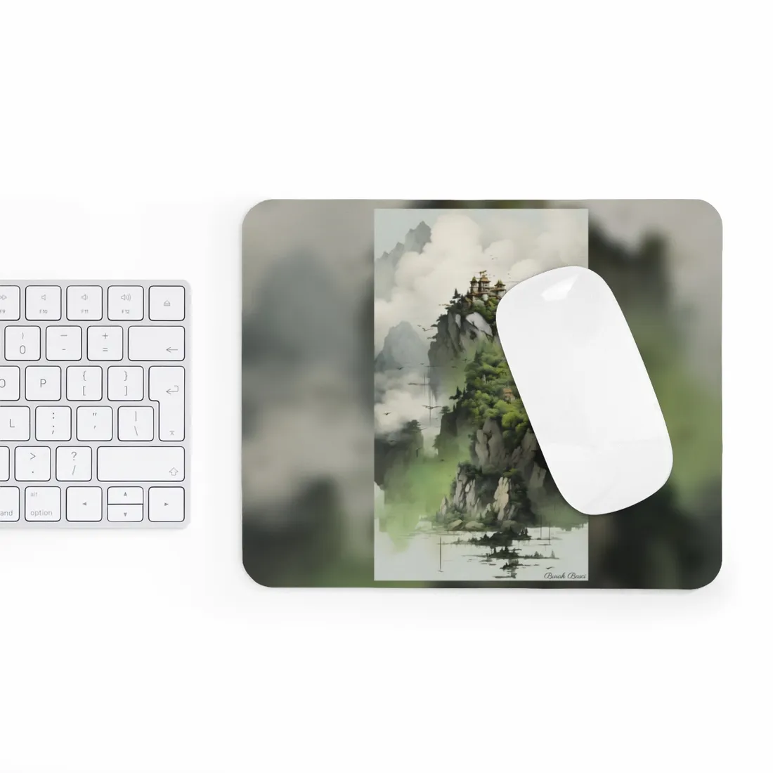 Landscape Masterpiece: Vibrant Ash Magenta & Moss Green Nature Scene - Mouse Pad