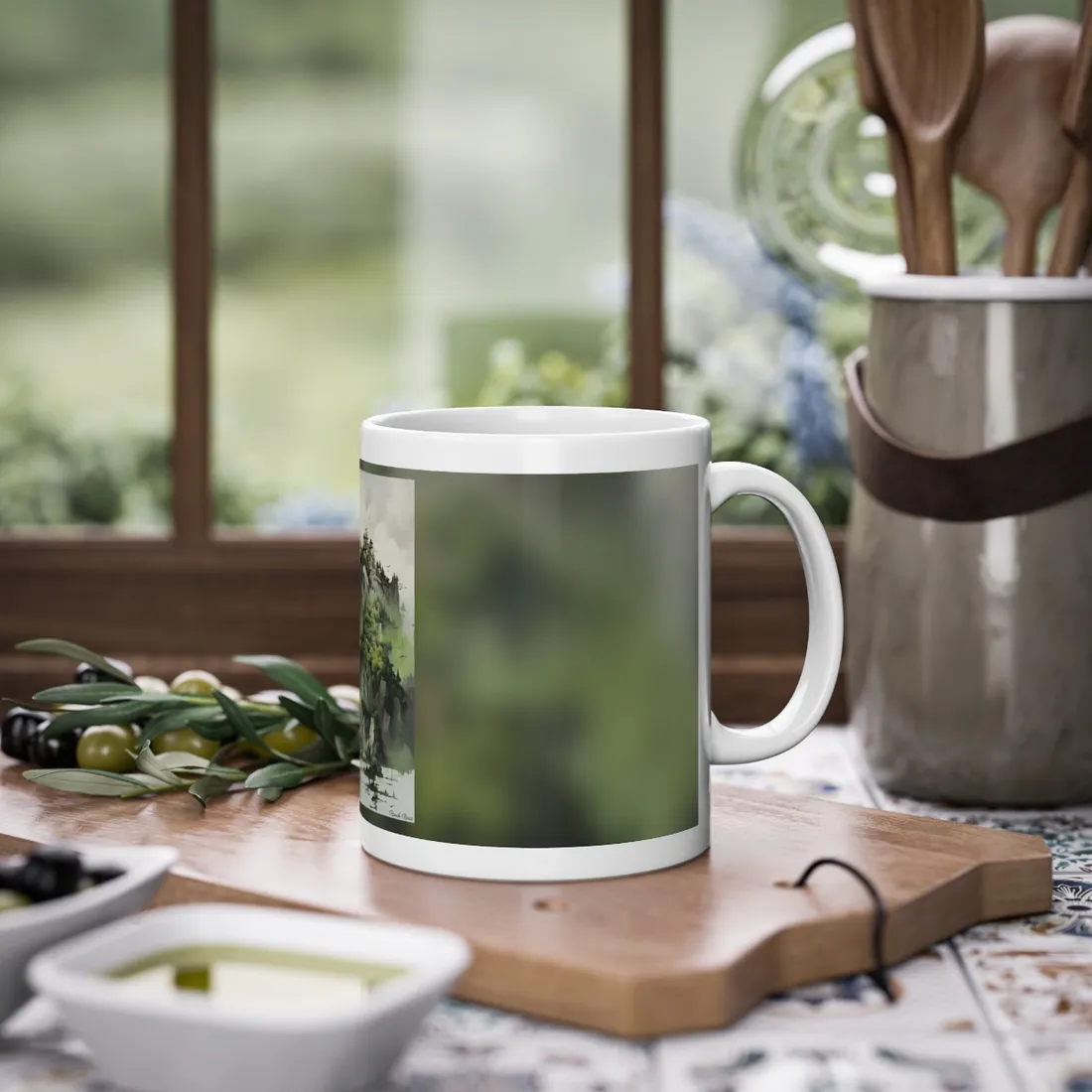 Landscape Masterpiece: Vibrant Ash Magenta & Moss Green Nature Scene - Mug