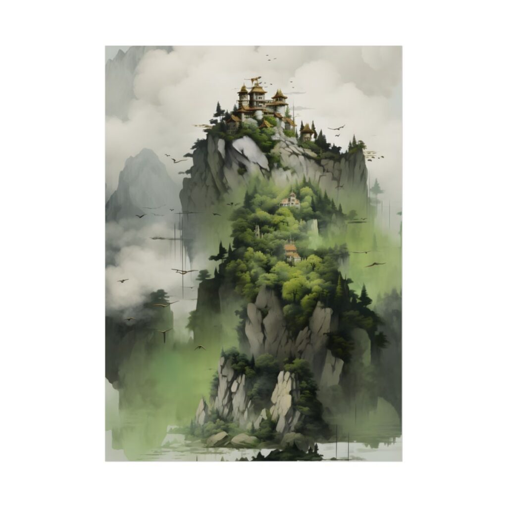 Landscape Masterpiece: Vibrant Ash Magenta & Moss Green Nature Scene - Poster